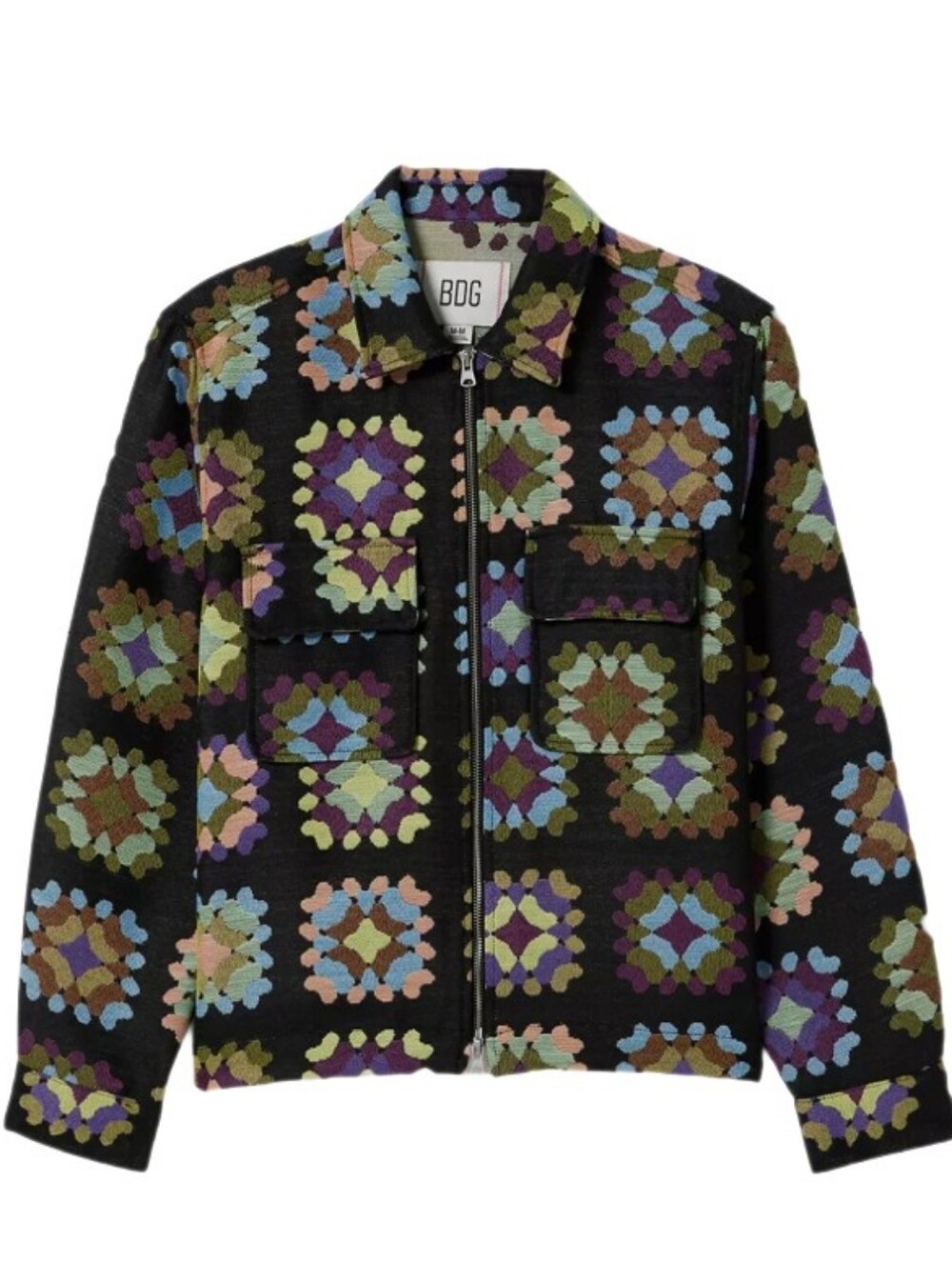 Urban Outfitters BDG Jacquard Granny Square Zip Front Jacket Shirt Unisex